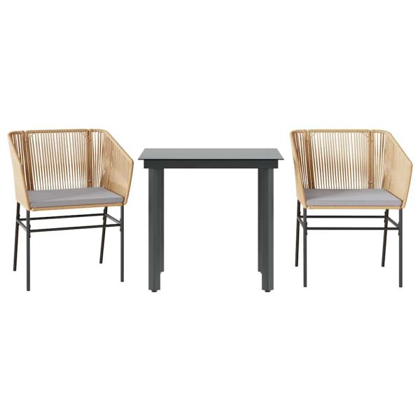 3-tlg. Garten-Essgruppe mit Kissen Braun Poly Rattan Glas