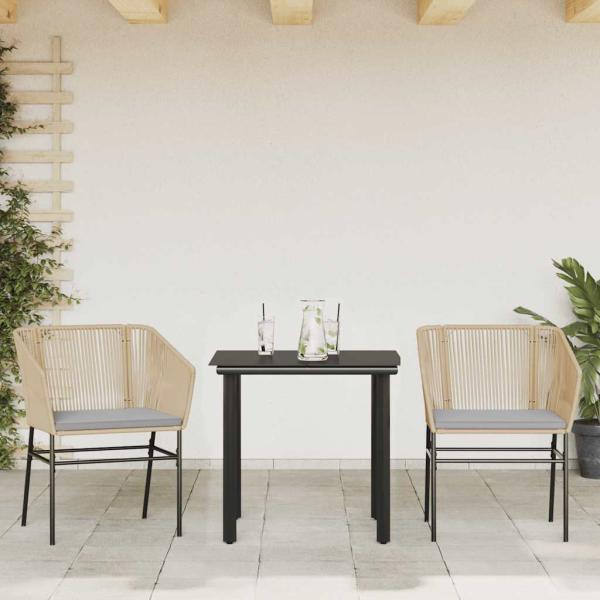 3-tlg. Garten-Essgruppe mit Kissen Braun Poly Rattan Glas