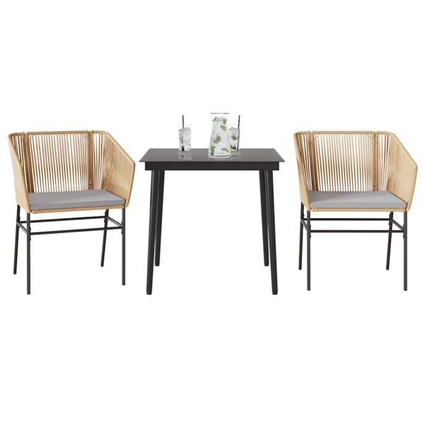 ARDEBO.de - 3-tlg. Garten-Essgruppe mit Kissen Braun Poly Rattan Glas