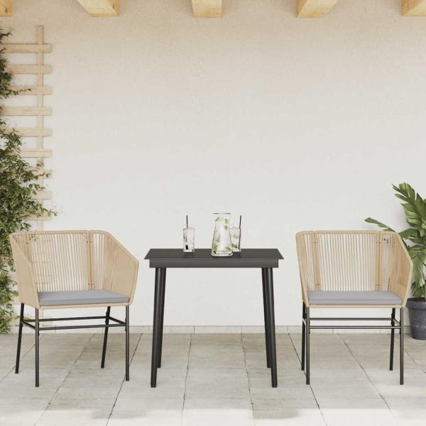3-tlg. Garten-Essgruppe mit Kissen Braun Poly Rattan Glas