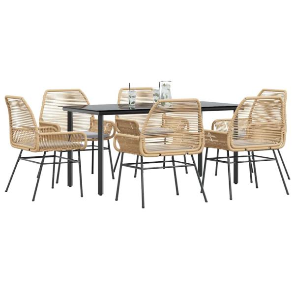 ARDEBO.de - 7-tlg. Garten-Essgruppe mit Kissen Braun Poly Rattan Glas