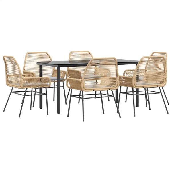 7-tlg. Garten-Essgruppe mit Kissen Braun Poly Rattan Glas