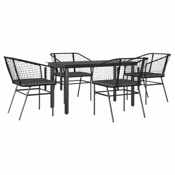 5-tlg. Garten-Essgruppe mit Kissen Schwarz Poly Rattan Glas