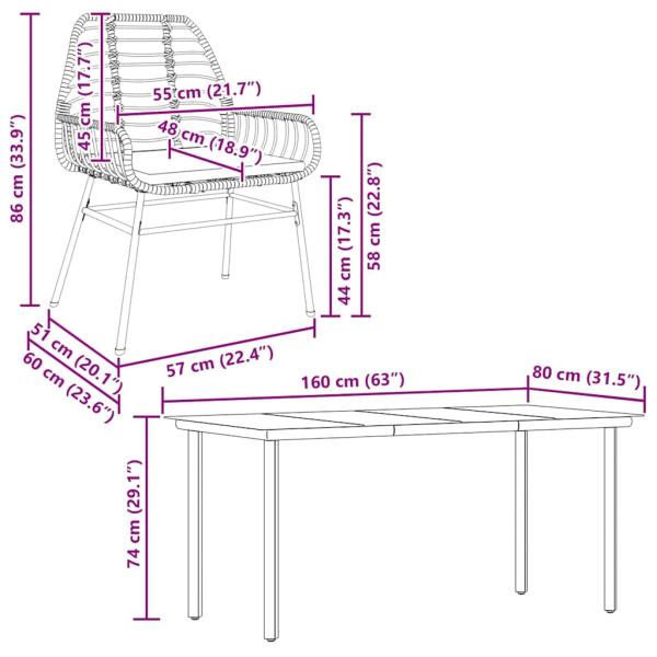 ARDEBO.de - 7-tlg. Garten-Essgruppe mit Kissen Braun Poly Rattan Glas