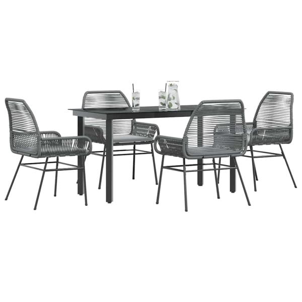 ARDEBO.de - 5-tlg. Garten-Essgruppe mit Kissen Grau Poly Rattan Glas