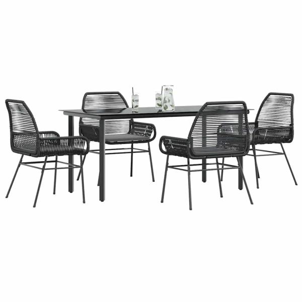ARDEBO.de - 5-tlg. Garten-Essgruppe mit Kissen Schwarz Poly Rattan Glas