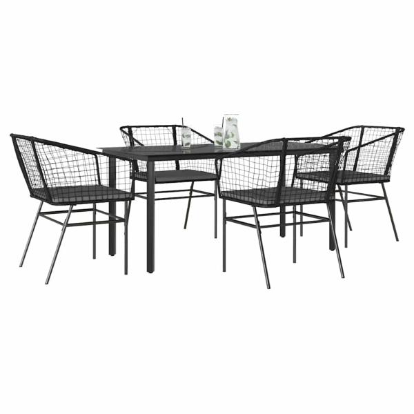 ARDEBO.de - 5-tlg. Garten-Essgruppe mit Kissen Schwarz Poly Rattan Glas