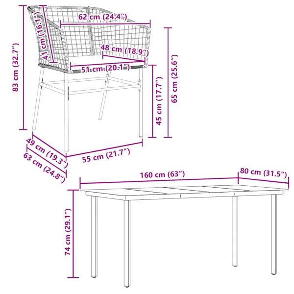 5-tlg. Garten-Essgruppe mit Kissen Schwarz Poly Rattan Glas