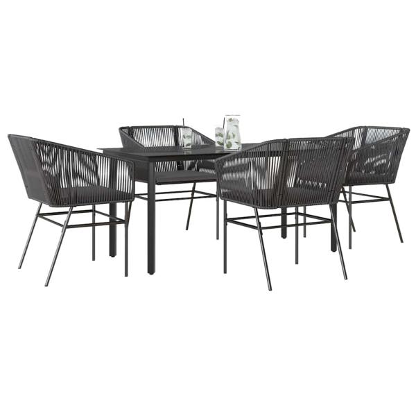 ARDEBO.de - 5-tlg. Garten-Essgruppe mit Kissen Schwarz Poly Rattan Glas