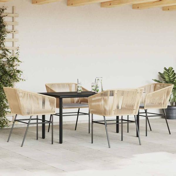5-tlg. Garten-Essgruppe mit Kissen Braun Poly Rattan Glas
