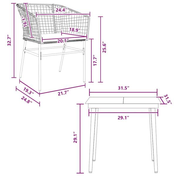 3-tlg. Garten-Essgruppe mit Kissen Braun Poly Rattan Glas