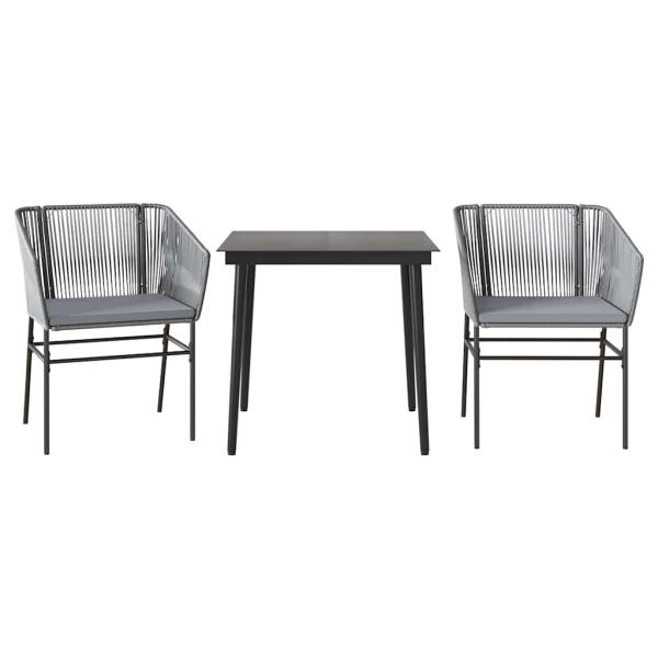 3-tlg. Garten-Essgruppe mit Kissen Grau Poly Rattan Glas