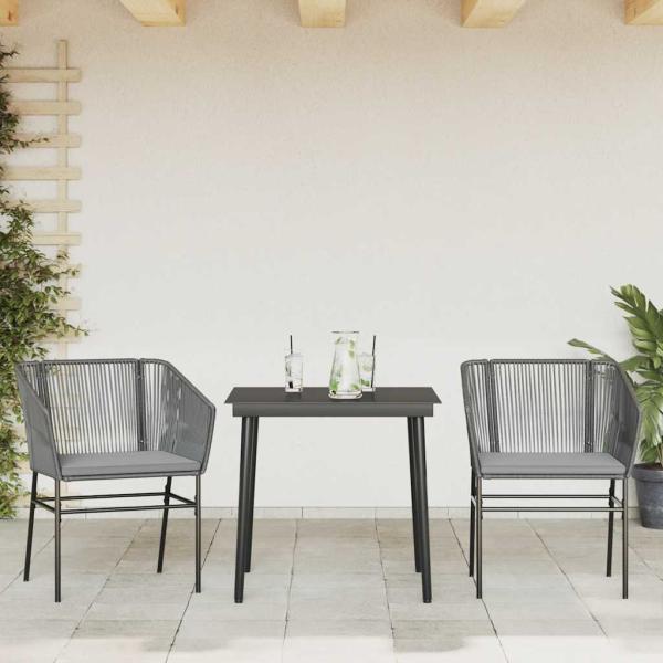 3-tlg. Garten-Essgruppe mit Kissen Grau Poly Rattan Glas
