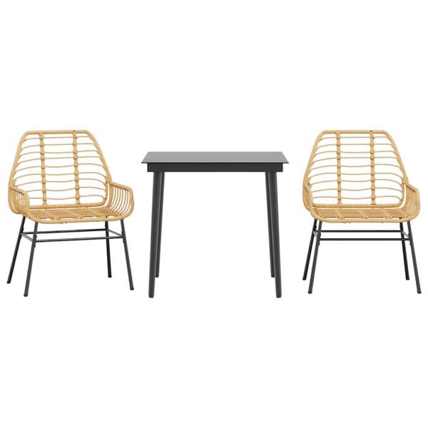 3-teiliges Garten-Esszimmer-Set Braunes Polyrattanglas