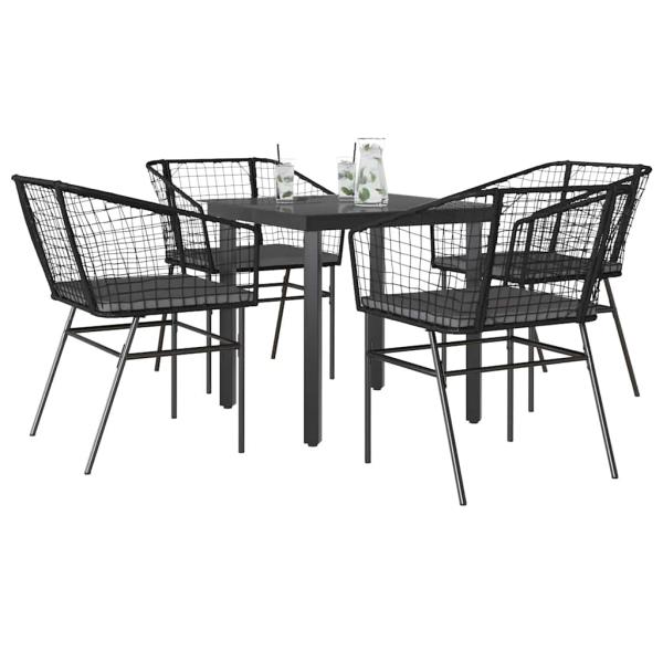 ARDEBO.de - 5-tlg. Garten-Essgruppe mit Kissen Schwarz Poly Rattan Glas