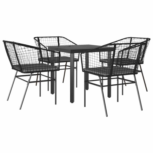 5-tlg. Garten-Essgruppe mit Kissen Schwarz Poly Rattan Glas