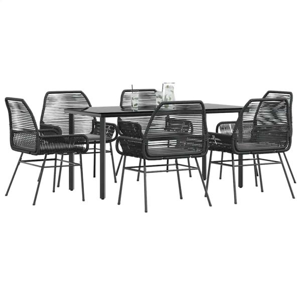 ARDEBO.de - 7-tlg. Garten-Essgruppe mit Kissen Schwarz Poly Rattan Glas
