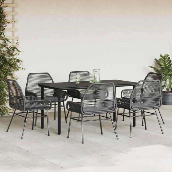 7-tlg. Garten-Essgruppe mit Kissen Schwarz Poly Rattan Glas