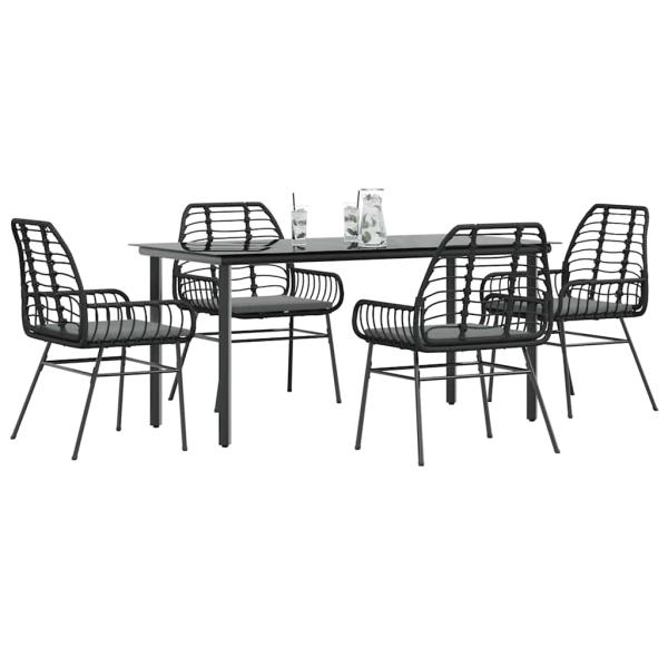 ARDEBO.de - 5-tlg. Garten-Essgruppe mit Kissen Schwarz Poly Rattan Glas