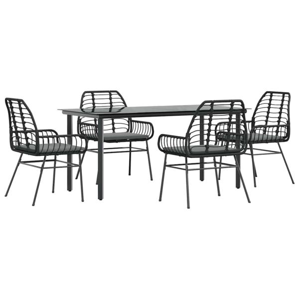 5-tlg. Garten-Essgruppe mit Kissen Schwarz Poly Rattan Glas