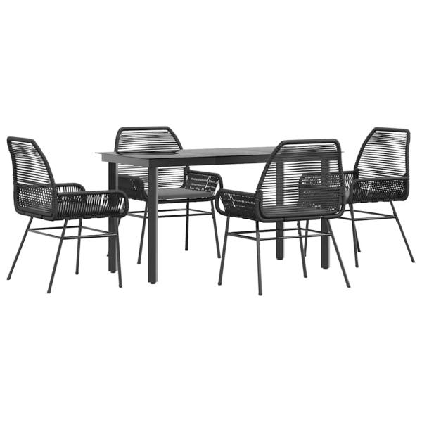 5-tlg. Garten-Essgruppe mit Kissen Schwarz Poly Rattan Glas
