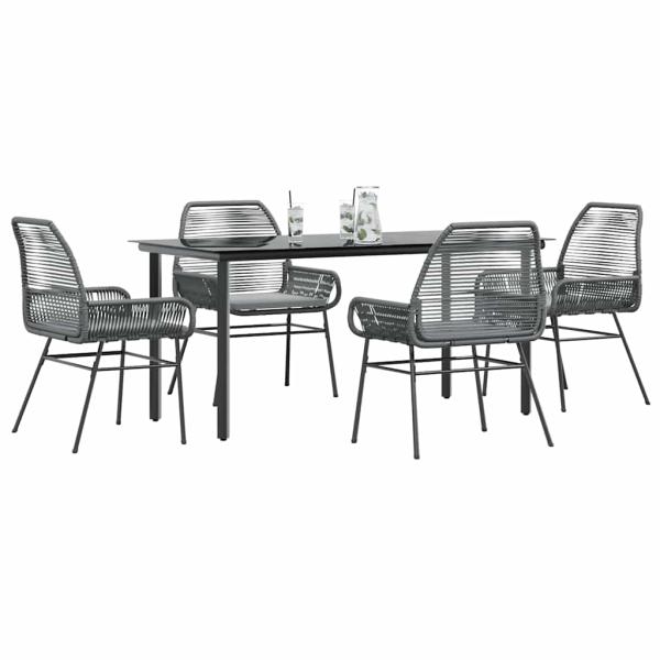 ARDEBO.de - 5-tlg. Garten-Essgruppe mit Kissen Grau Poly Rattan Glas