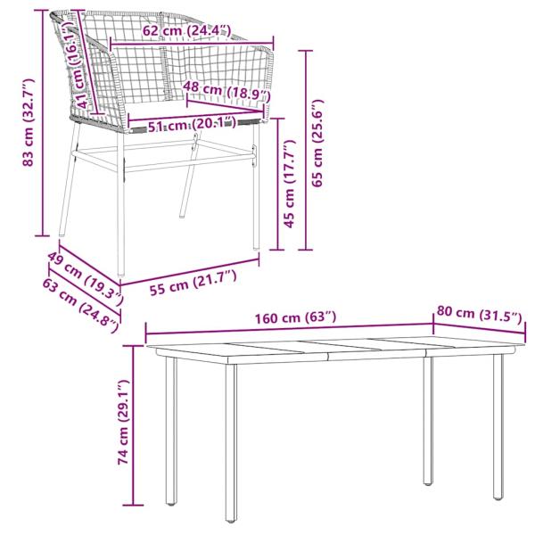 7-tlg. Garten-Essgruppe mit Kissen Braun Poly Rattan Glas