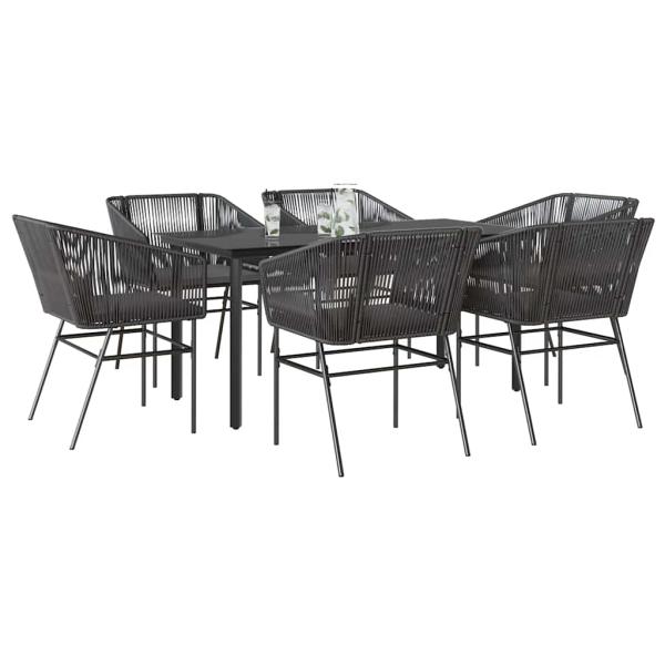 ARDEBO.de - 7-tlg. Garten-Essgruppe mit Kissen Schwarz Poly Rattan Glas