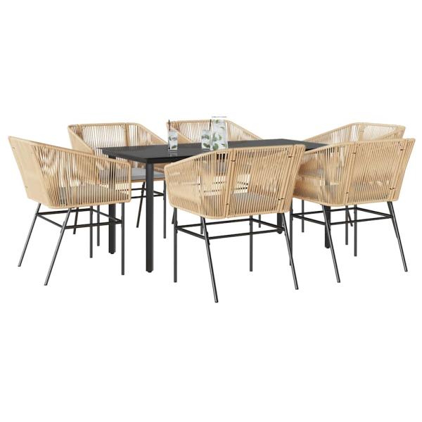 ARDEBO.de - 7-tlg. Garten-Essgruppe mit Kissen Braun Poly Rattan Glas