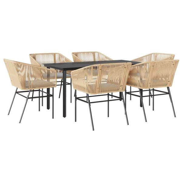 7-tlg. Garten-Essgruppe mit Kissen Braun Poly Rattan Glas