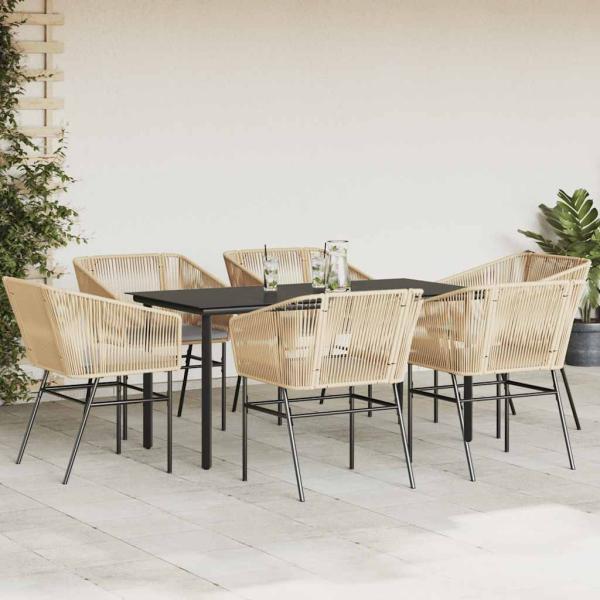 7-tlg. Garten-Essgruppe mit Kissen Braun Poly Rattan Glas