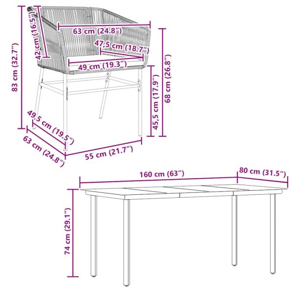 7-tlg. Garten-Essgruppe mit Kissen Braun Poly Rattan Glas