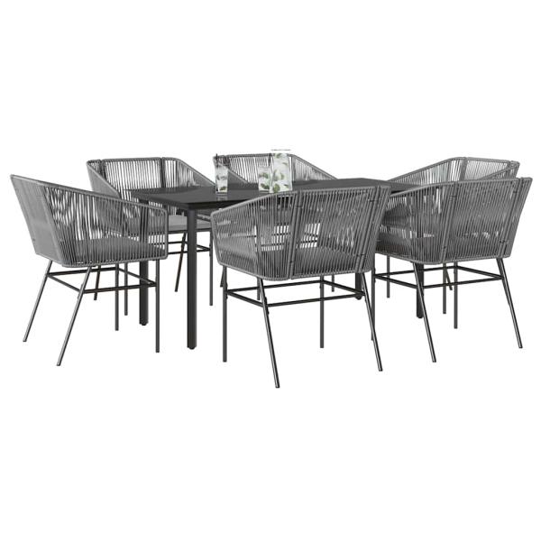 ARDEBO.de - 7-tlg. Garten-Essgruppe mit Kissen Grau Poly Rattan Glas