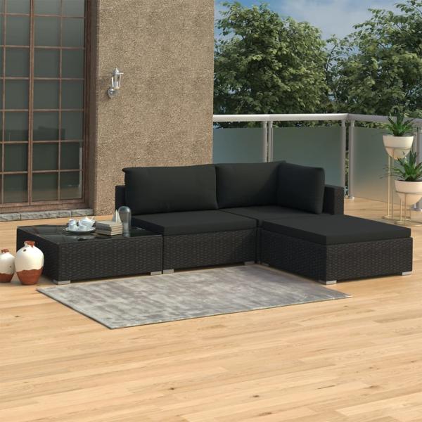 ARDEBO.de - 4-tlg. Garten-Lounge-Set mit Auflagen Poly Rattan Schwarz