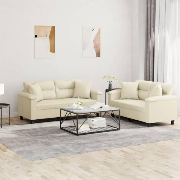 ARDEBO.de - 2-tlg. Sofagarnitur mit Kissen Creme Kunstleder