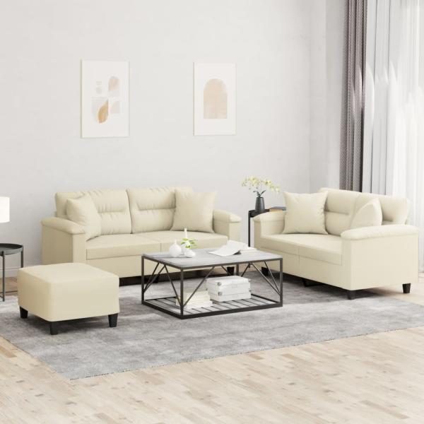 ARDEBO.de - 3-tlg. Sofagarnitur mit Kissen Creme Kunstleder