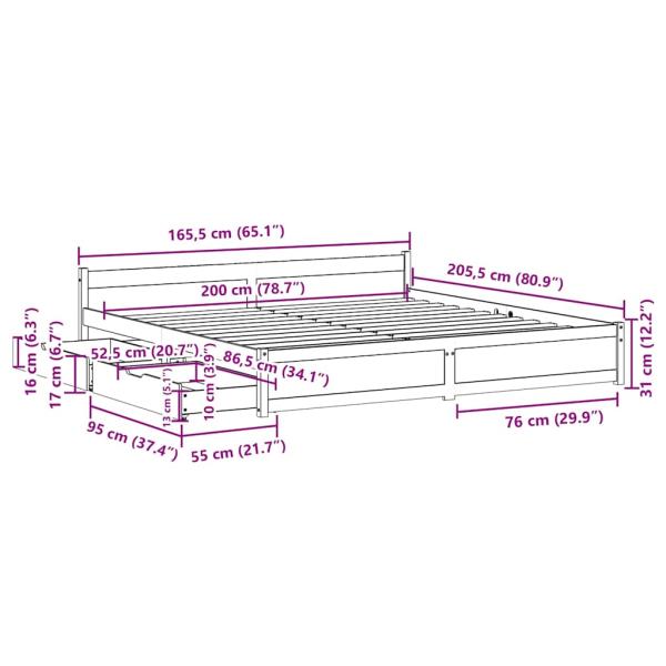 Massivholzbett ohne Matratze 160x200 cm Kiefernholz
