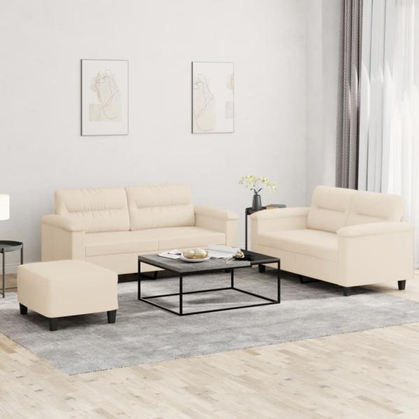 ARDEBO.de - 3-tlg. Sofagarnitur mit Kissen Beige Mikrofasergewebe