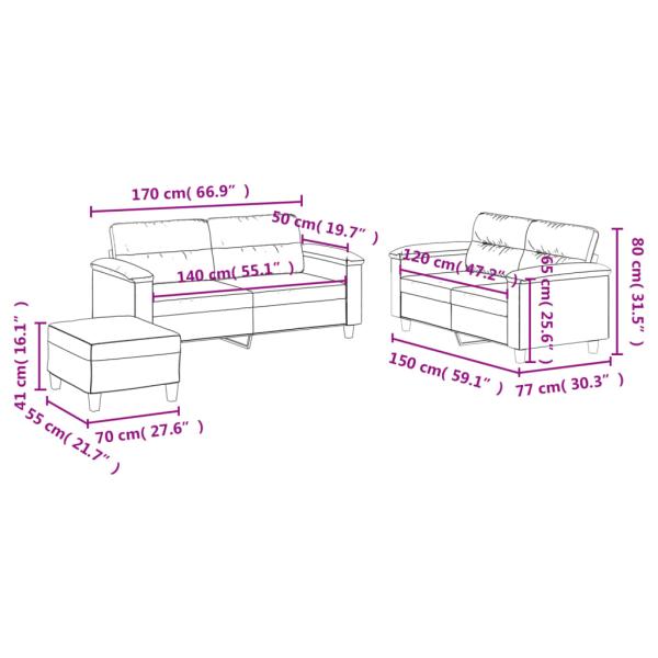 3-tlg. Sofagarnitur mit Kissen Beige Mikrofasergewebe