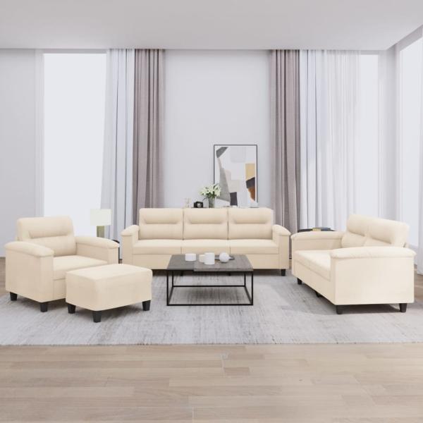 ARDEBO.de - 4-tlg. Sofagarnitur mit Kissen Beige Mikrofasergewebe