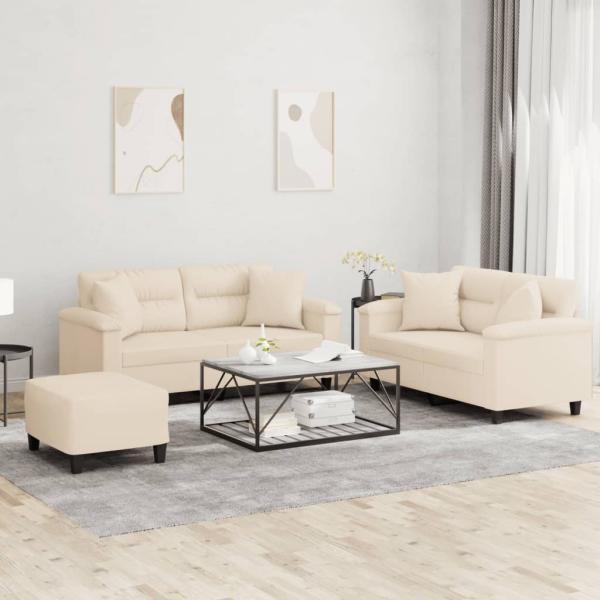 ARDEBO.de - 3-tlg. Sofagarnitur mit Kissen Beige Mikrofasergewebe