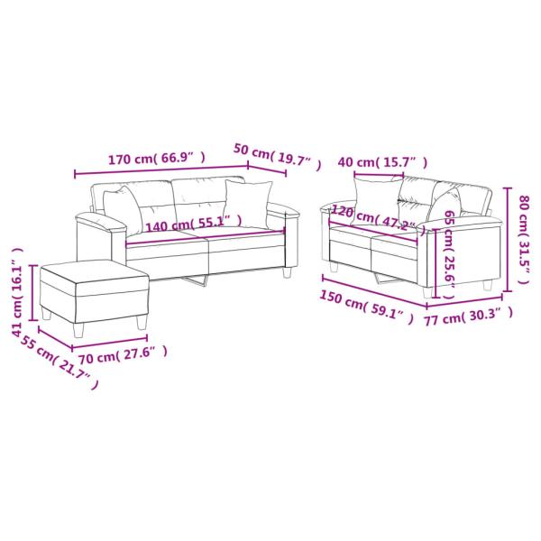 3-tlg. Sofagarnitur mit Kissen Beige Mikrofasergewebe