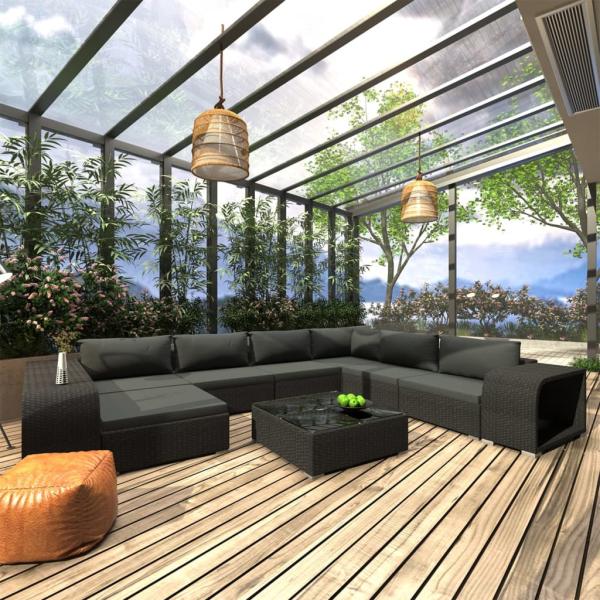 ARDEBO.de - 10-tlg. Garten-Lounge-Set mit Auflagen Poly Rattan Schwarz