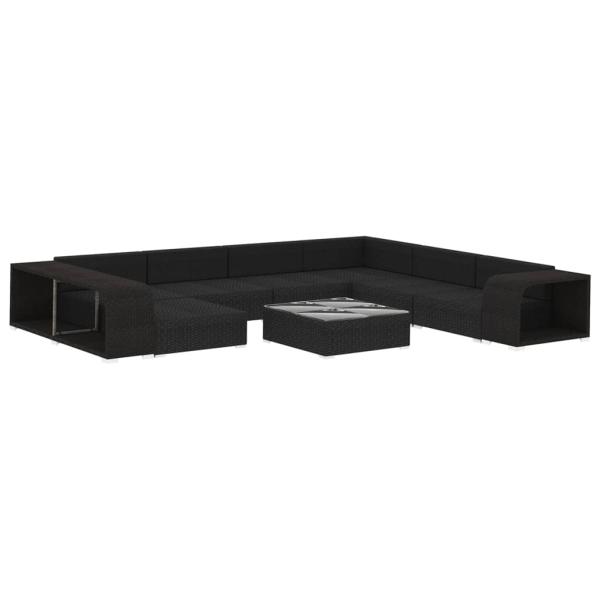 10-tlg. Garten-Lounge-Set mit Auflagen Poly Rattan Schwarz