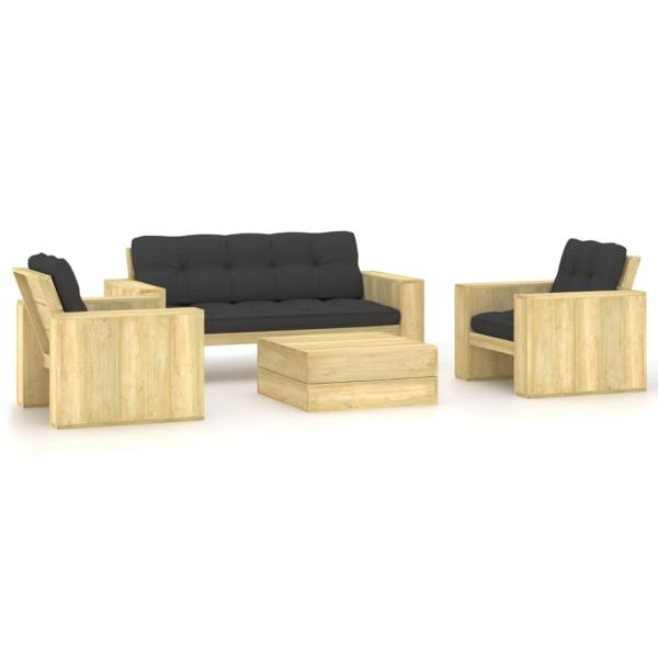 ARDEBO.de - 4-tlg. Garten-Lounge-Set mit Kissen Kiefernholz Imprägniert