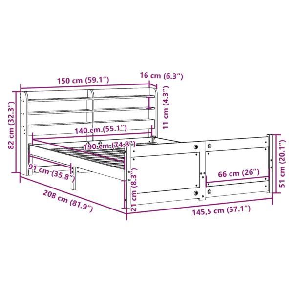 Bettgestell mit Kopfteil ohne Matratze 140x190 cm