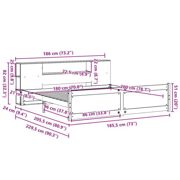 Massivholzbett mit Regal ohne Matratze 180x200 cm Kiefer