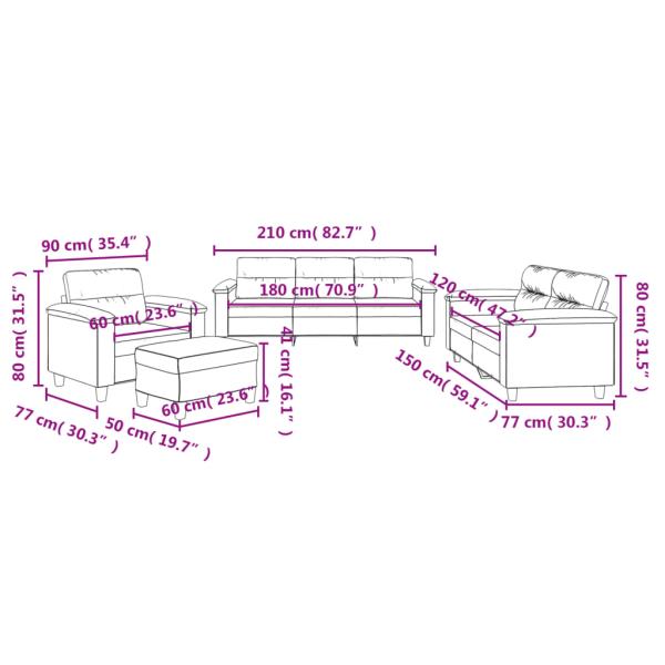 4-tlg. Sofagarnitur mit Kissen Taupe Mikrofasergewebe