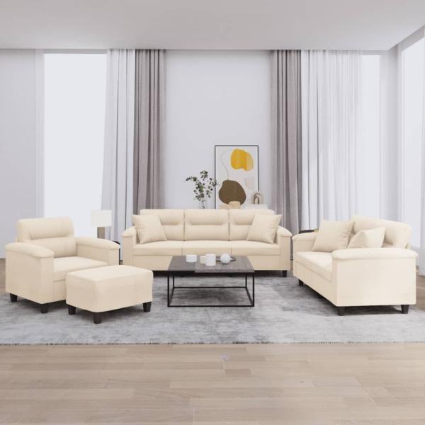 ARDEBO.de - 4-tlg. Sofagarnitur mit Kissen Beige Mikrofasergewebe