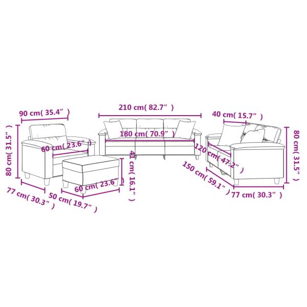 4-tlg. Sofagarnitur mit Kissen Beige Mikrofasergewebe